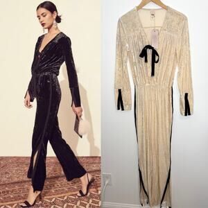 Free People We Are HAH Jump On It Velvet Jumpsuit In Almond Milk Size Small New